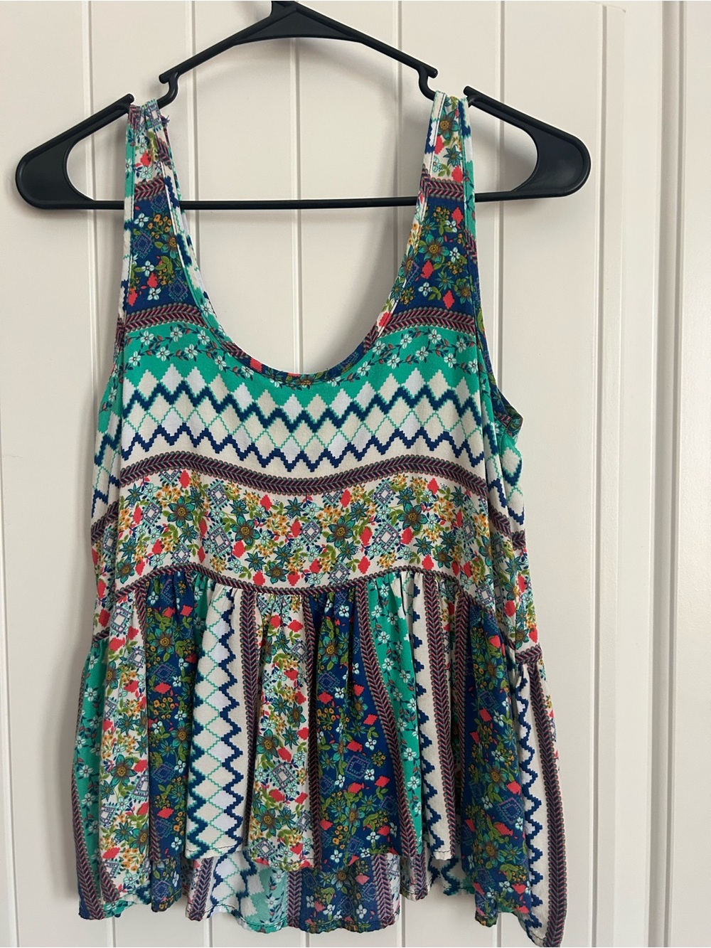 Soprano Teal, Navy & White Mixed Floral Tank
